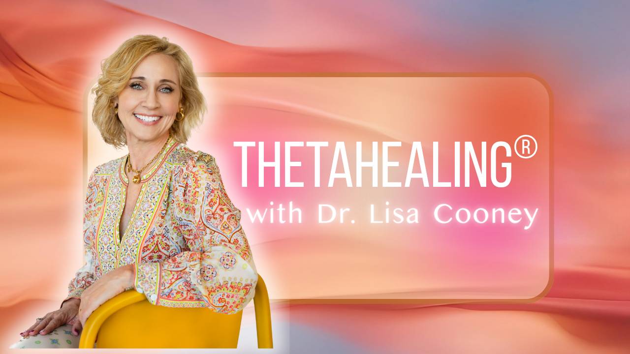 Graphic for Dr. Lisa’s “Body Awareness Practice,” featuring a woman sitting cross-legged with her hand on her chest against a soft pink-orange cosmic background with a gold butterfly.