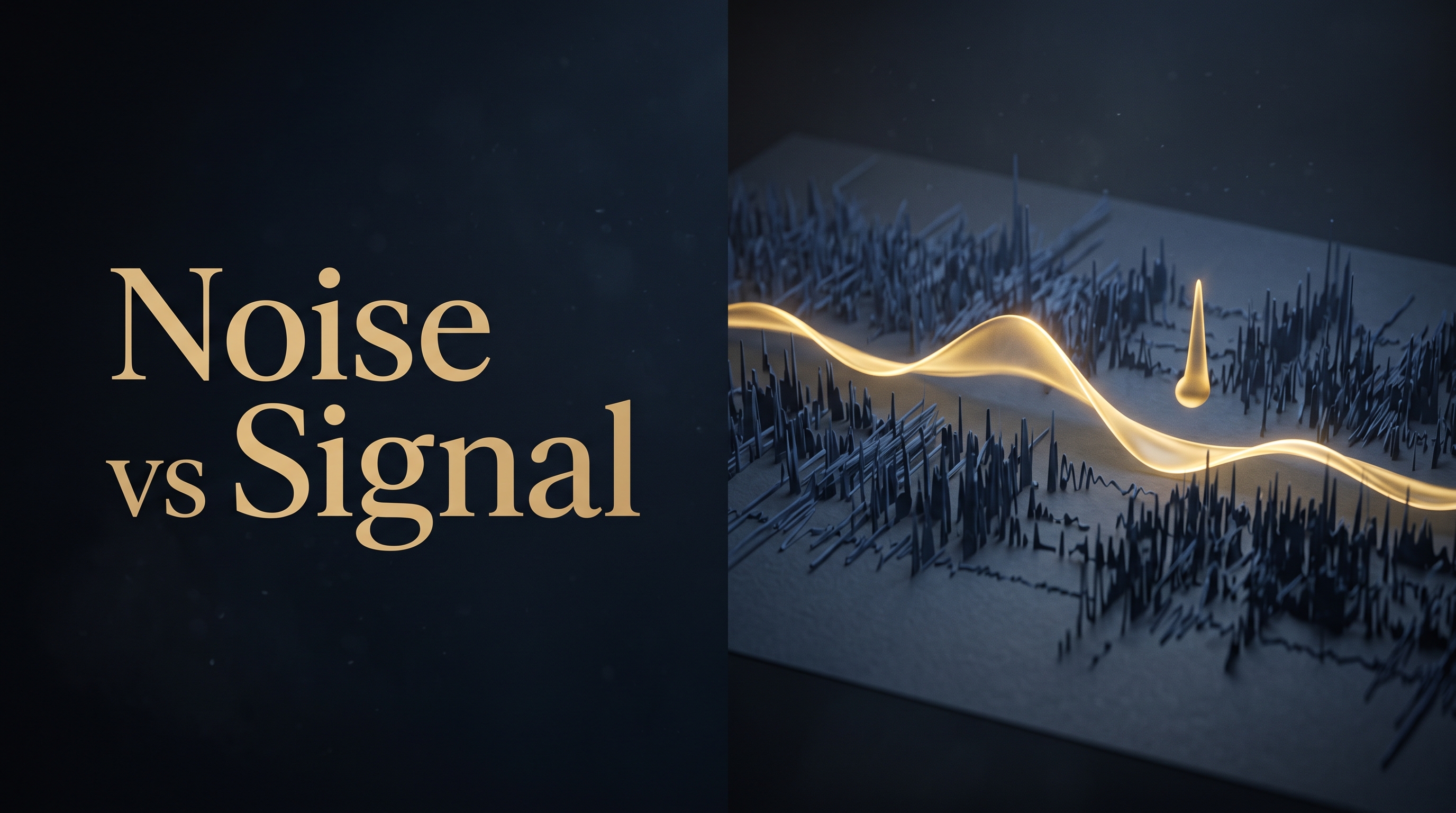 Does blogging still work for SEO in the age of AI, one crisp gold signal wave cutting clean through navy static, signal over noise