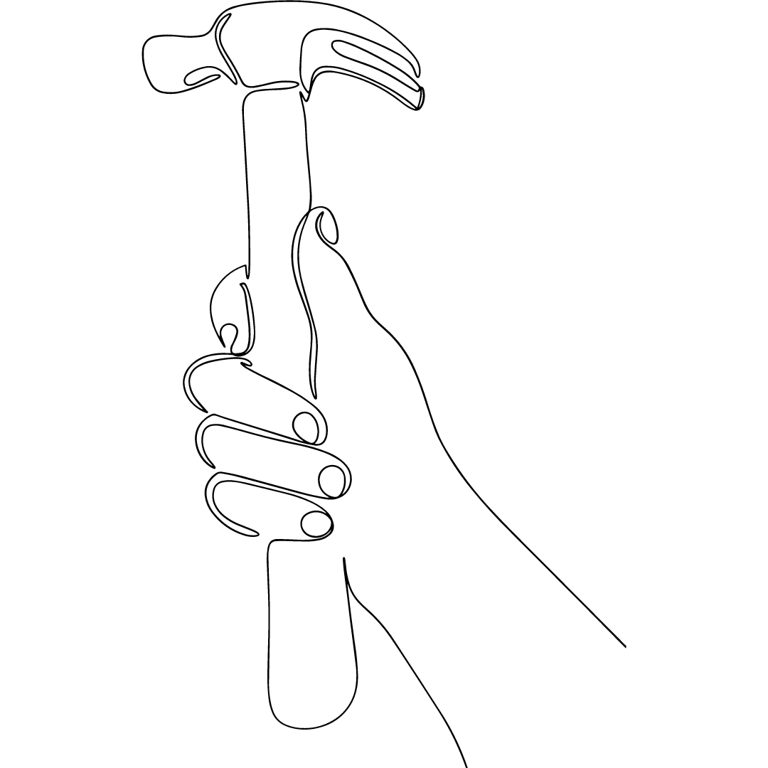 line drawing of a hand holding a hammer
