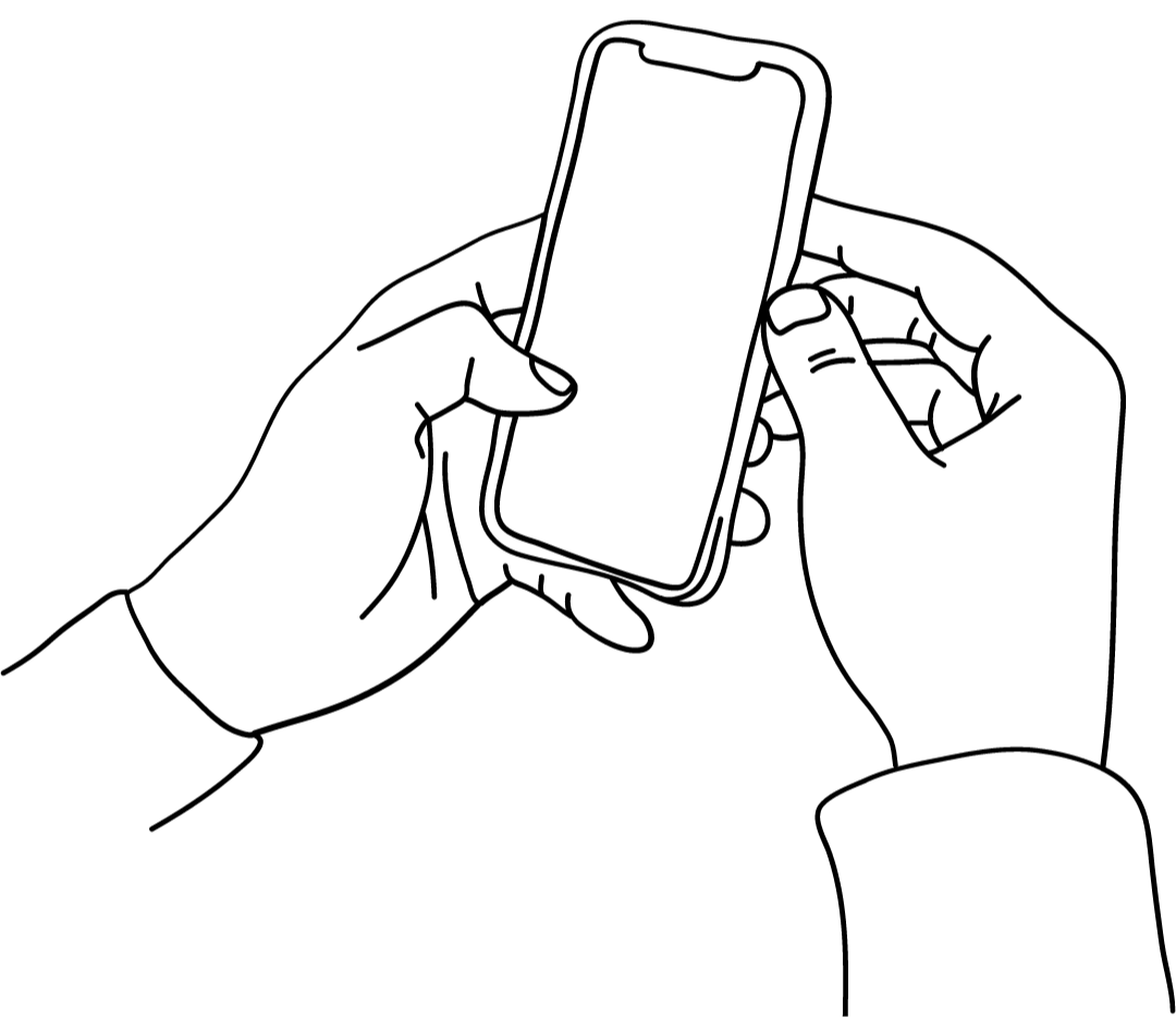 line drawing of two hands holding a cell phone