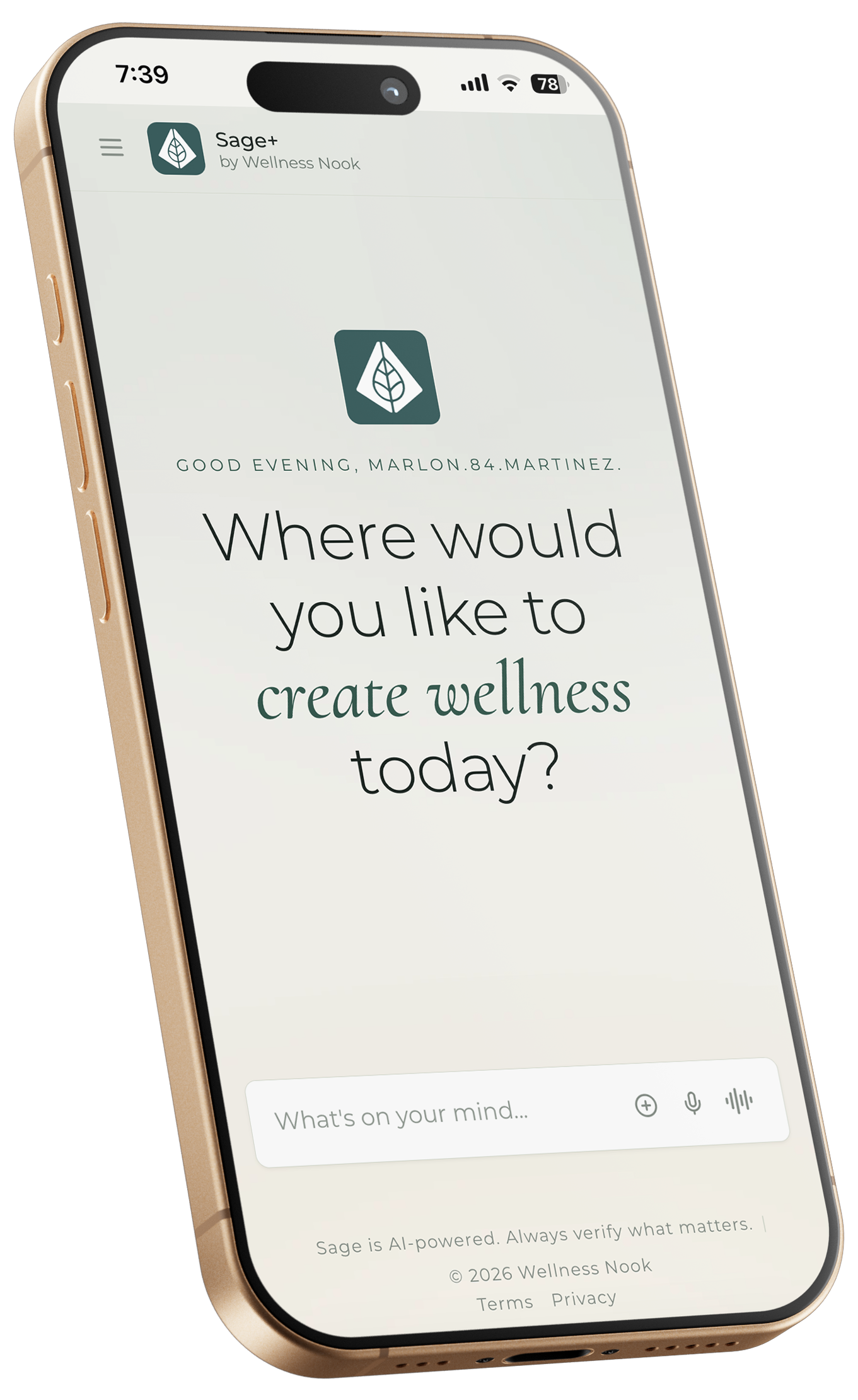 Sage+ AI wellness companion on iPhone
