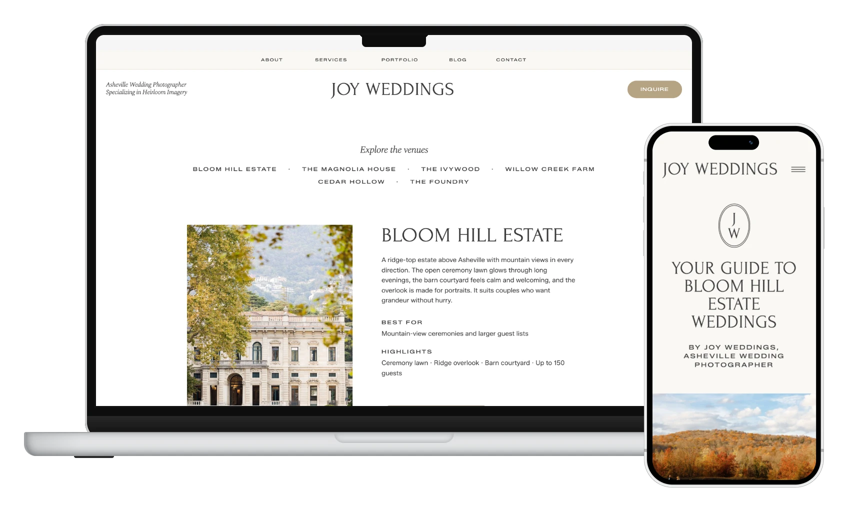 Venues Hub on a MacBook and a venue guide on an iPhone