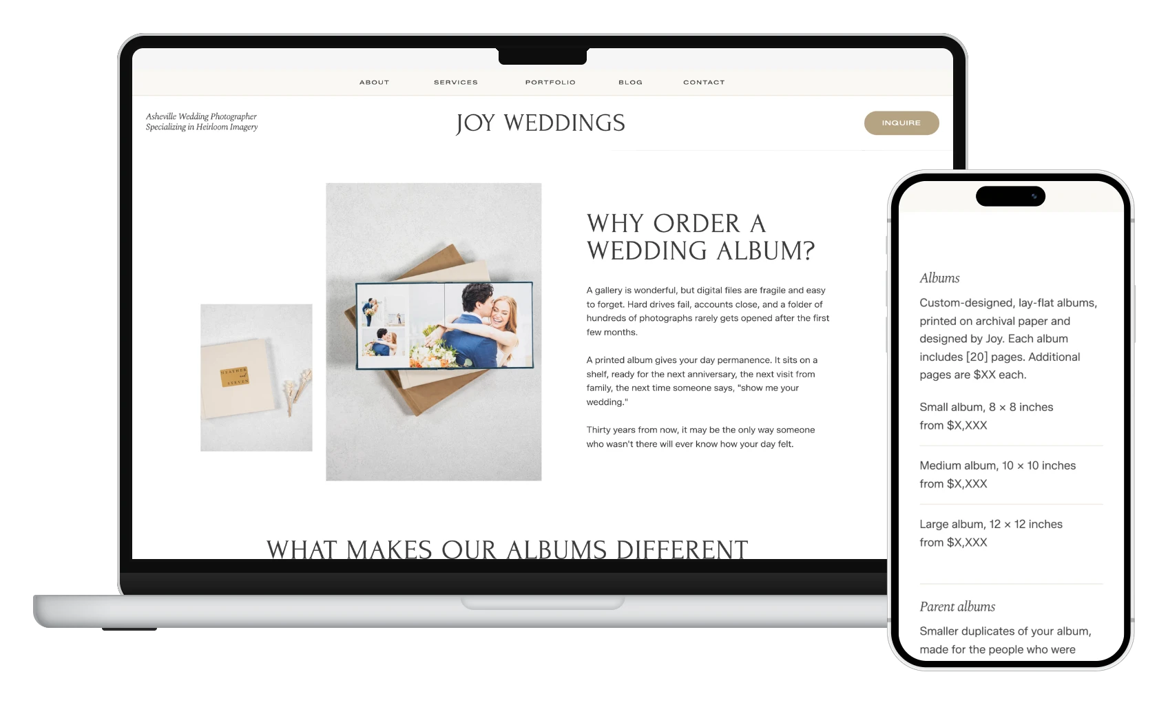 Why order a wedding album section on a MacBook and the album price list on an iPhone