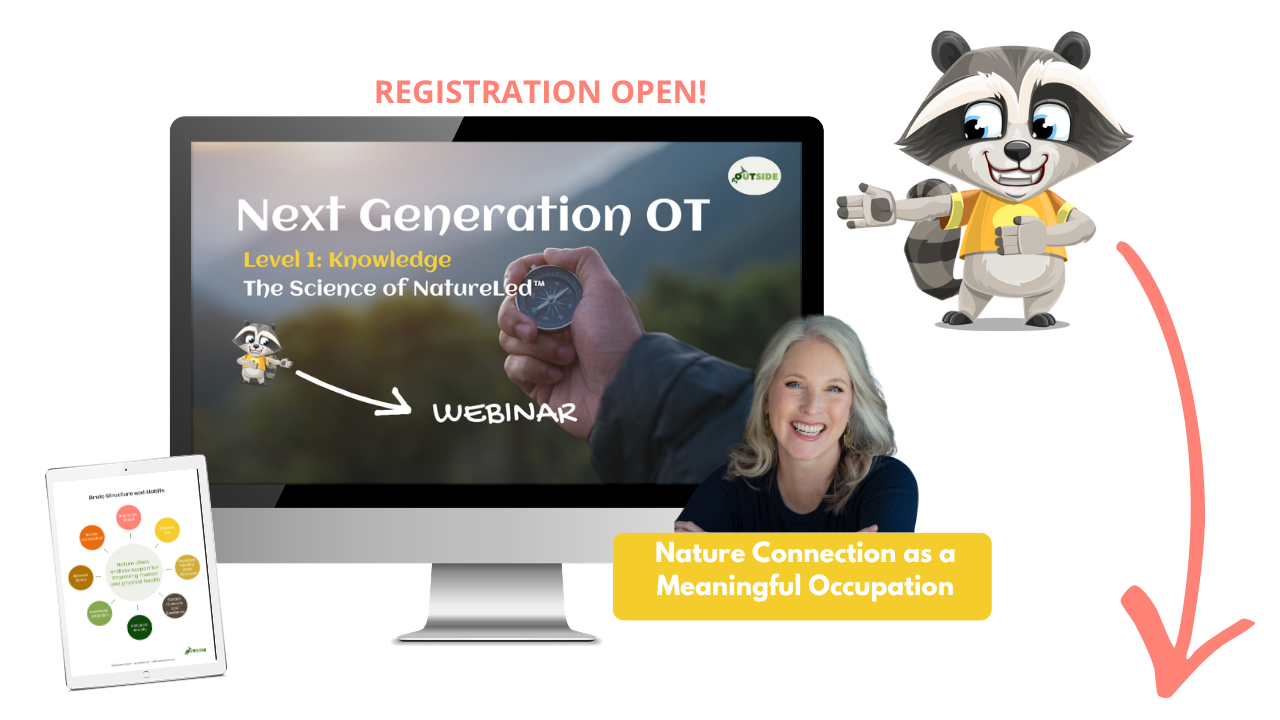a wireframe illustration of a computer screen marks the possibility of learning about Nature Led approach through online courses.