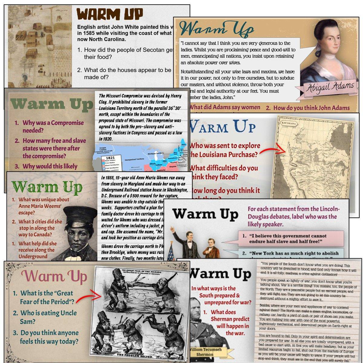 US History Daily Warm Up Activities
