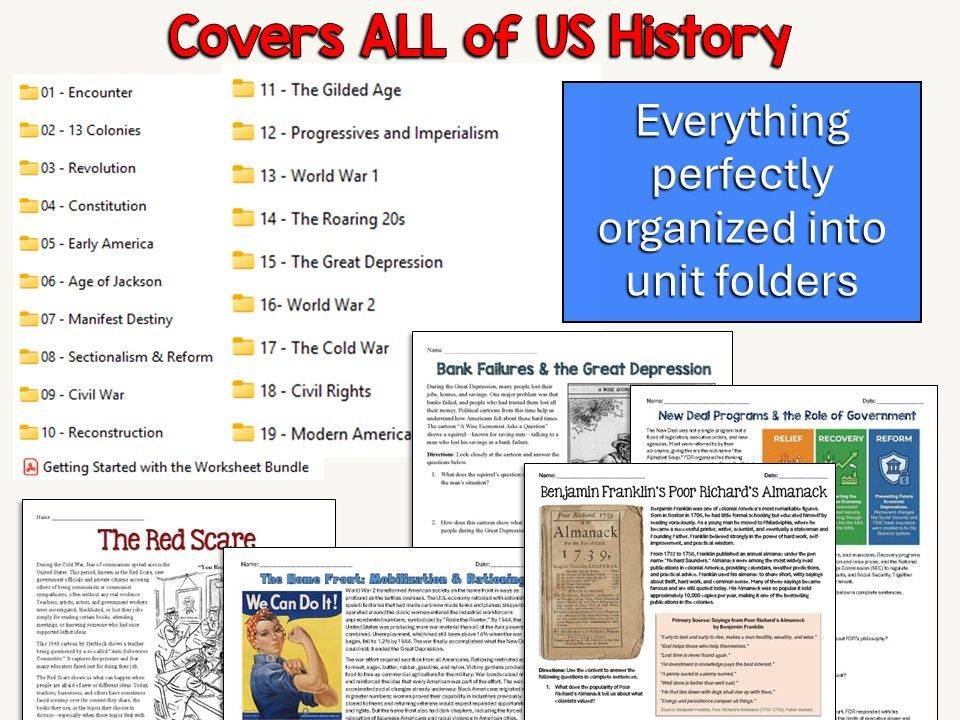 US History worksheets and answer keys
