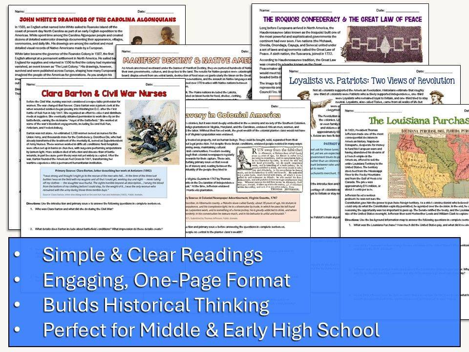 American History Worksheets PDF printable