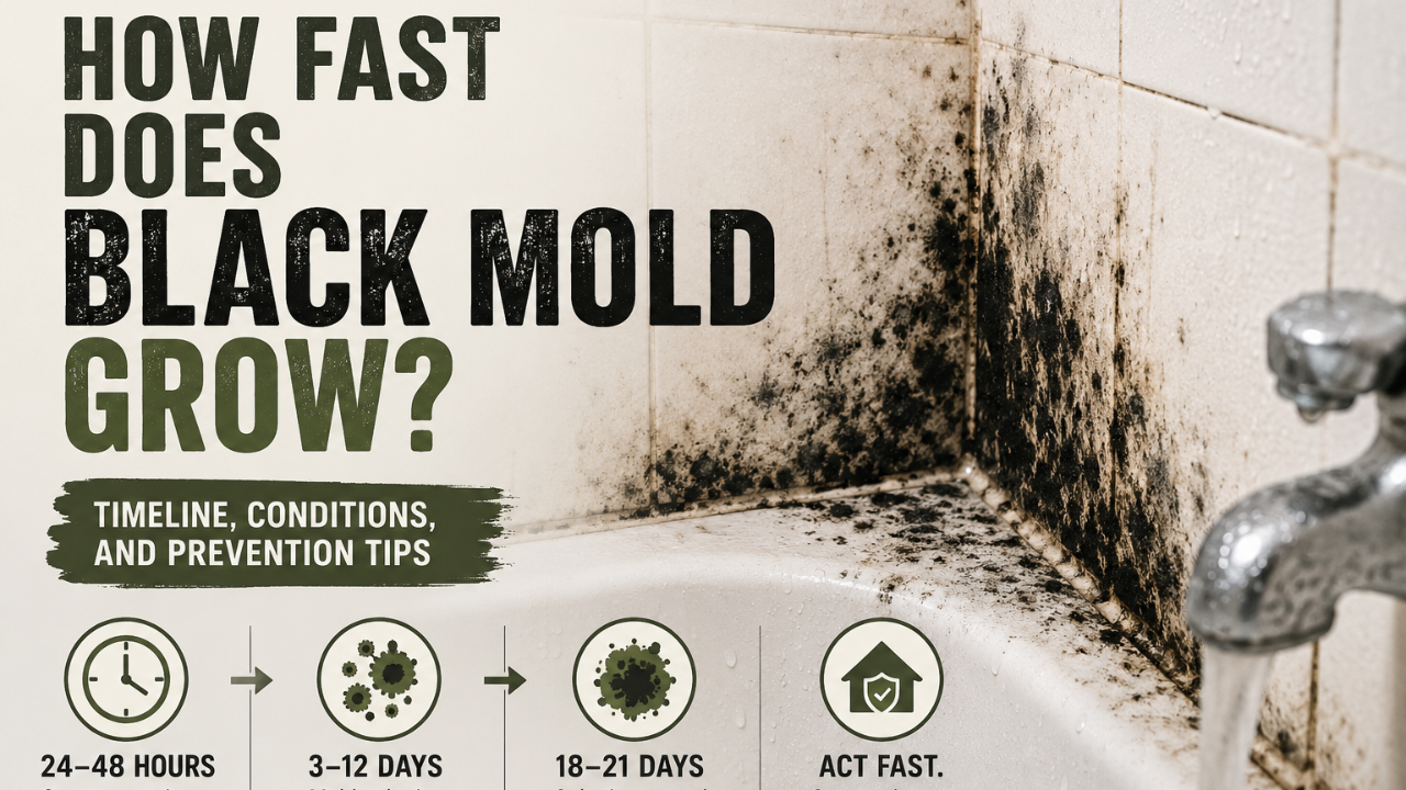 Moldy bathroom corner with black mold growth