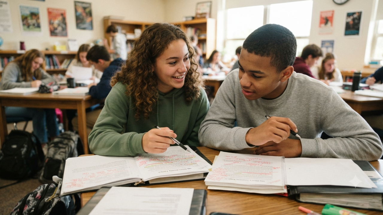 two students assessing their learning