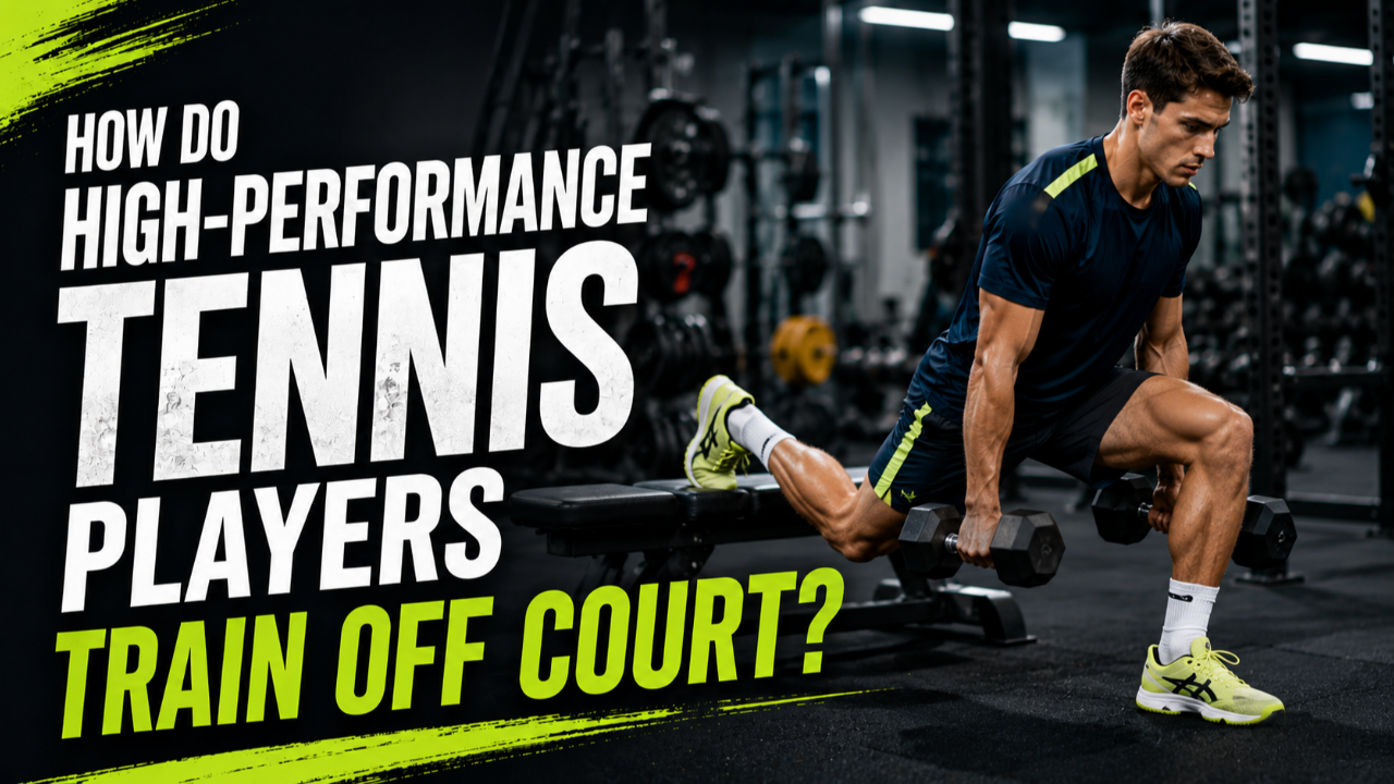 High-performance tennis player completing off-court strength and conditioning training