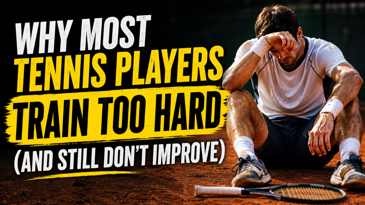 Tennis player fatigued during intense training session showing signs of overtraining and poor recovery