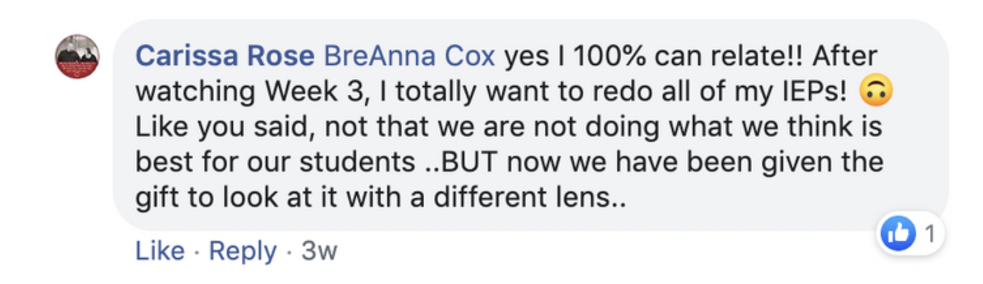Carissa Rose BreAnna Cox: given the gift to look at IEPs with a different lens