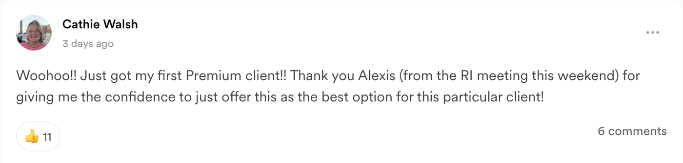 Cathie Walsh: just got my first Premium client