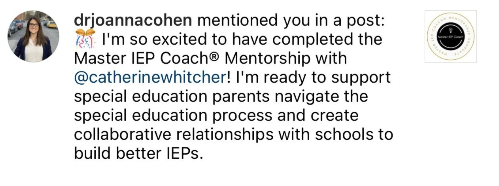 Dr. Joanna Cohen: so excited to have completed the Master IEP Coach mentorship