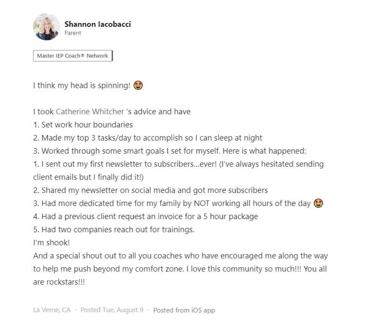 Shannon Iacobacci: a list of wins, and I love this community so much
