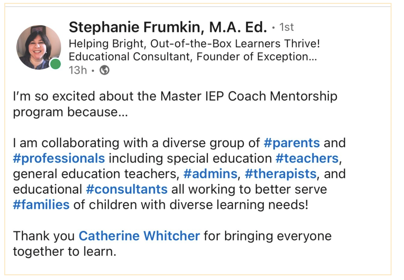 Stephanie Frumkin on LinkedIn: so excited about the Master IEP Coach mentorship