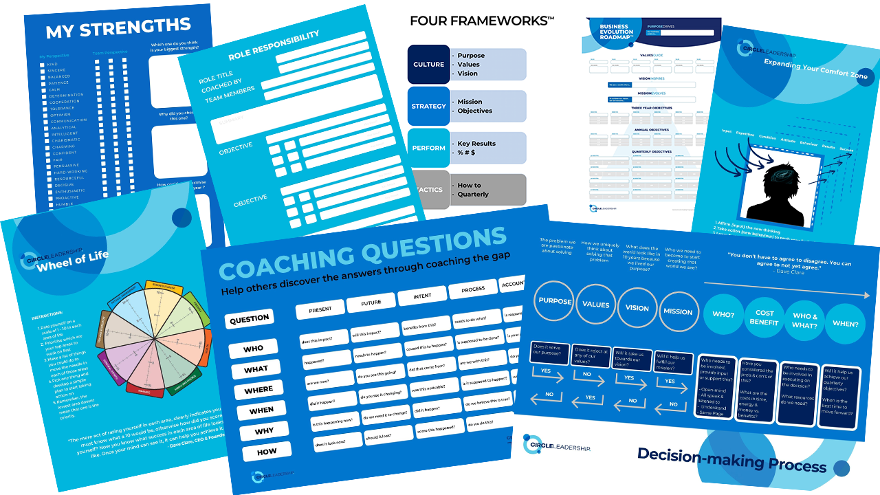 Circle Leadership Toolbox forms, documents and resources, including strengths, coaching questions and decision-making tools.