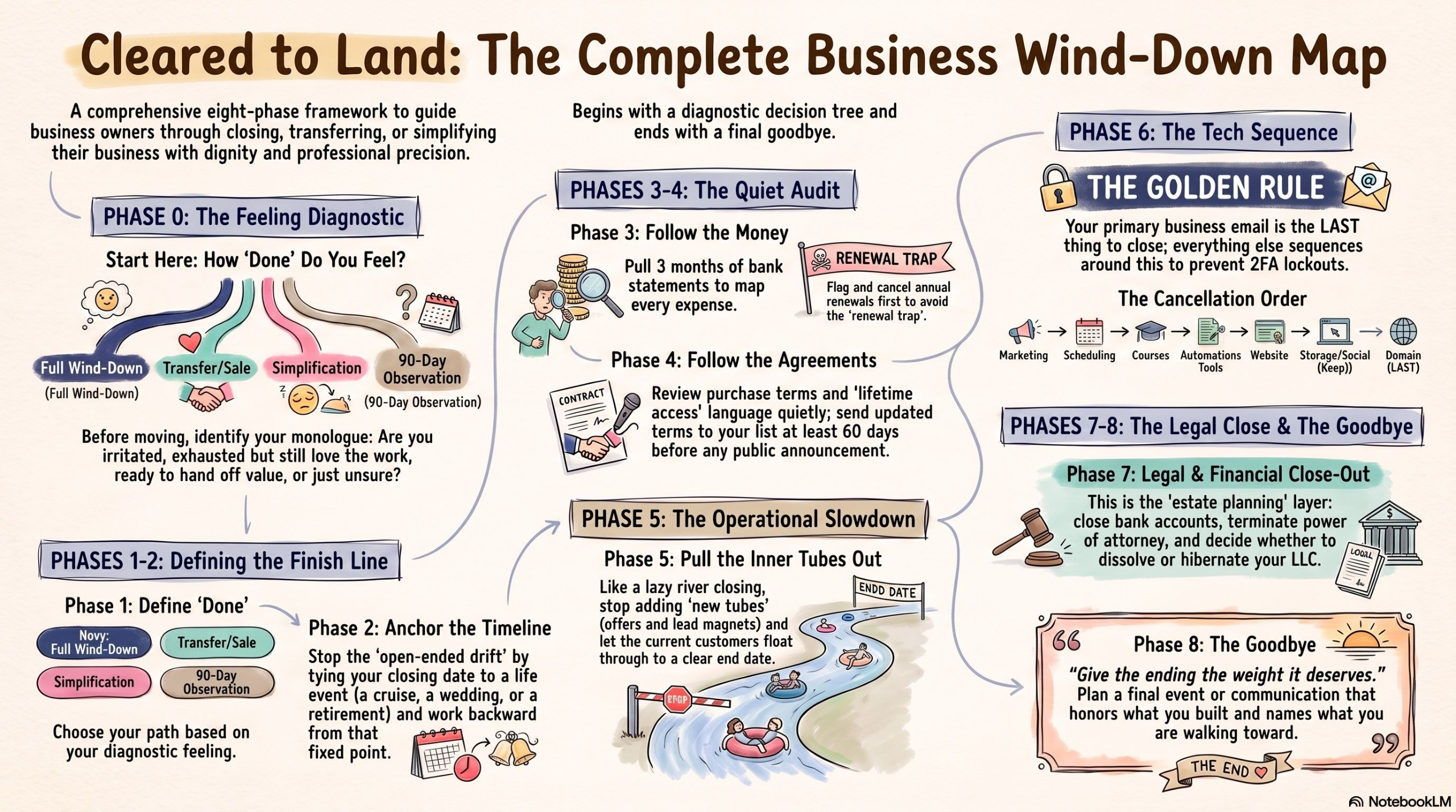 Cleared to Land: The Complete Business Wind-Down Map — an eight-phase framework by Tamsen Horton
