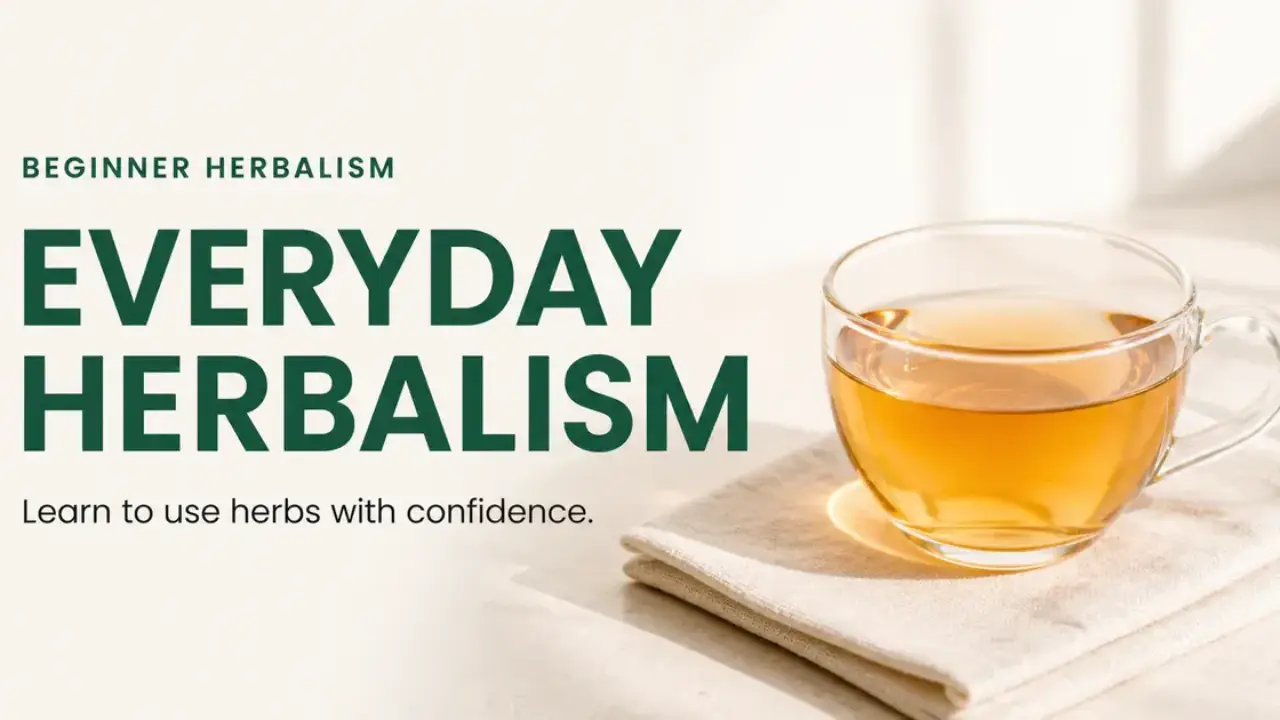 Everyday Herbalism course cover with a cup of herbal tea