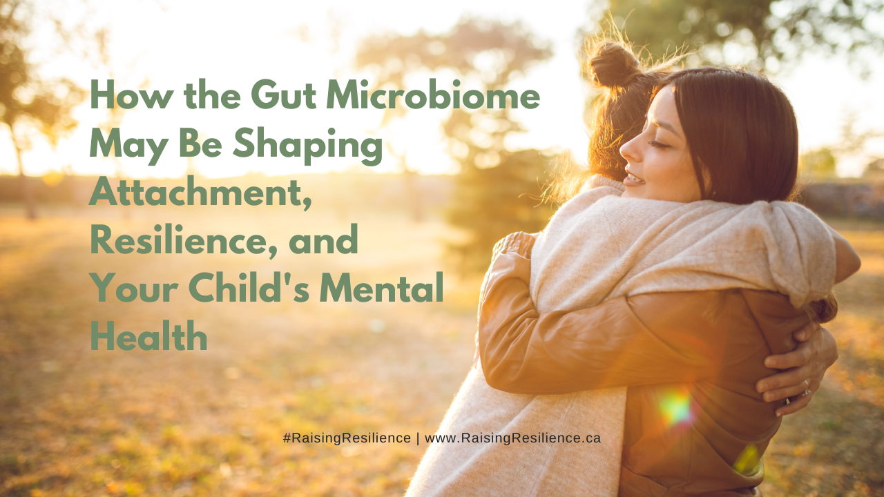 Mother and child sharing a warm hug outdoors representing how gut health and secure attachment shape emotional resilience and children's mental health