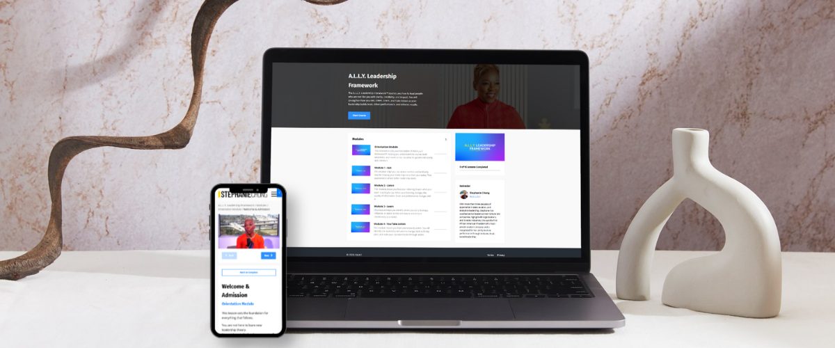 A.L.L.Y. Leadership Framework course on laptop and phone