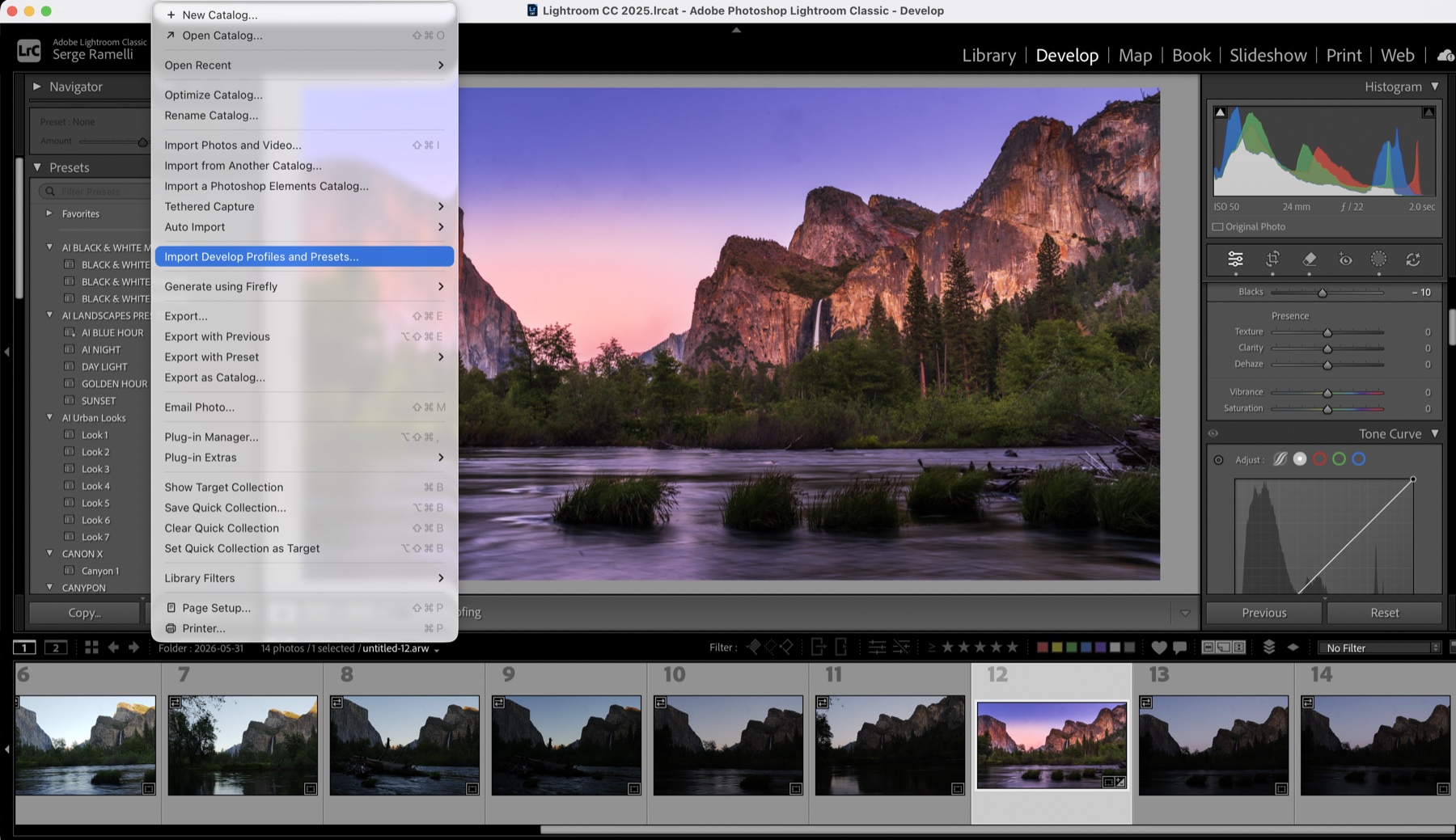 How to install Lightroom presets — File menu, Import Develop Profiles and Presets in Lightroom Classic