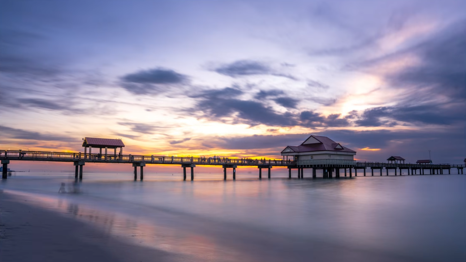 A sunset composition using a smooth water reflection instead of a sand foreground