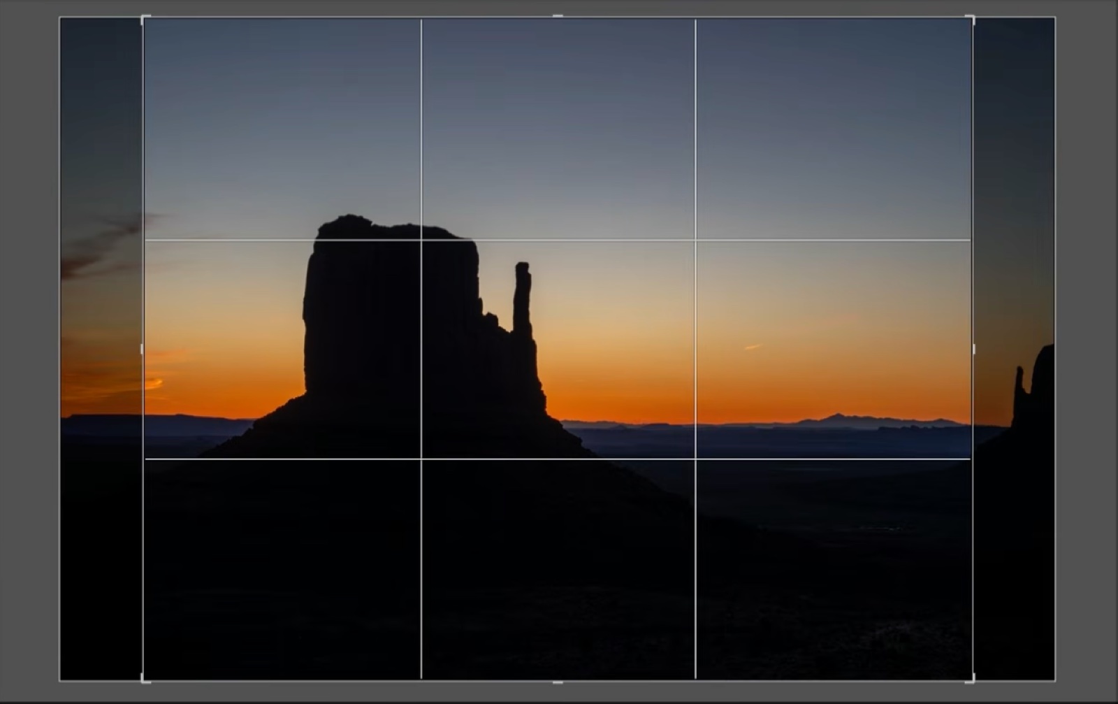 Testing a rule-of-thirds crop on the pre-dawn silhouette of the Mittens