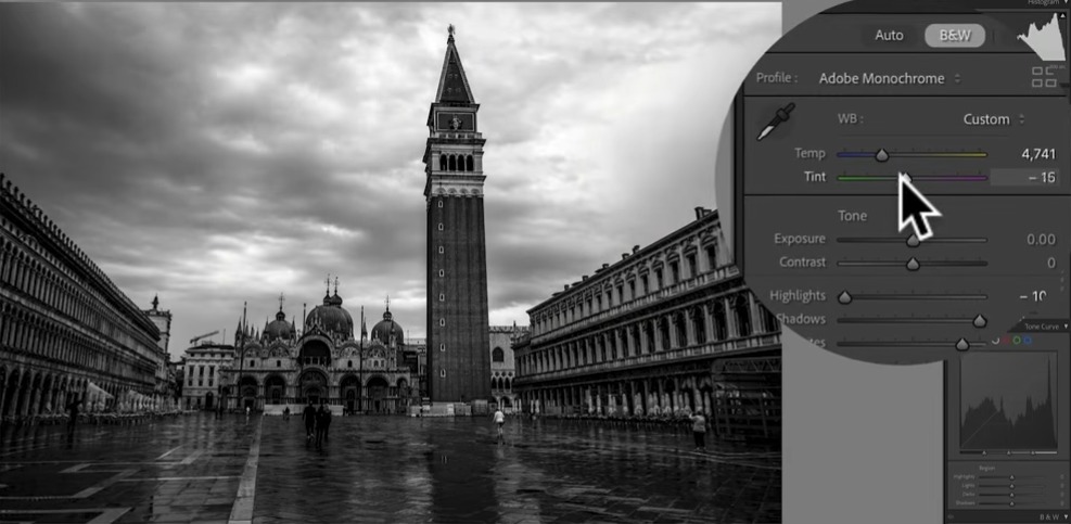Custom white balance Temperature and Tint sliders in Lightroom