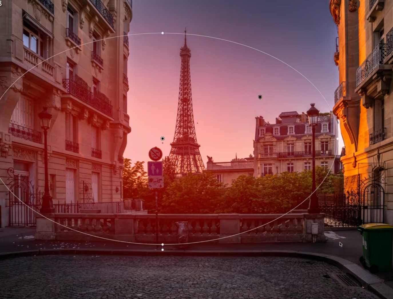 A Radial Gradient centered on the Eiffel Tower to draw the viewer's eye to the subject in Lightroom