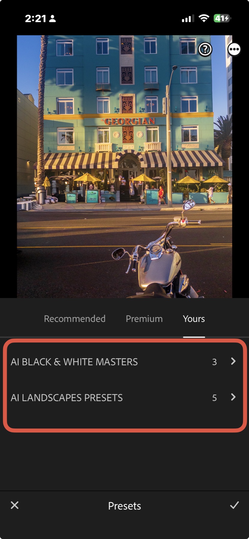 Lightroom presets synced automatically to the Yours tab in the Lightroom mobile app