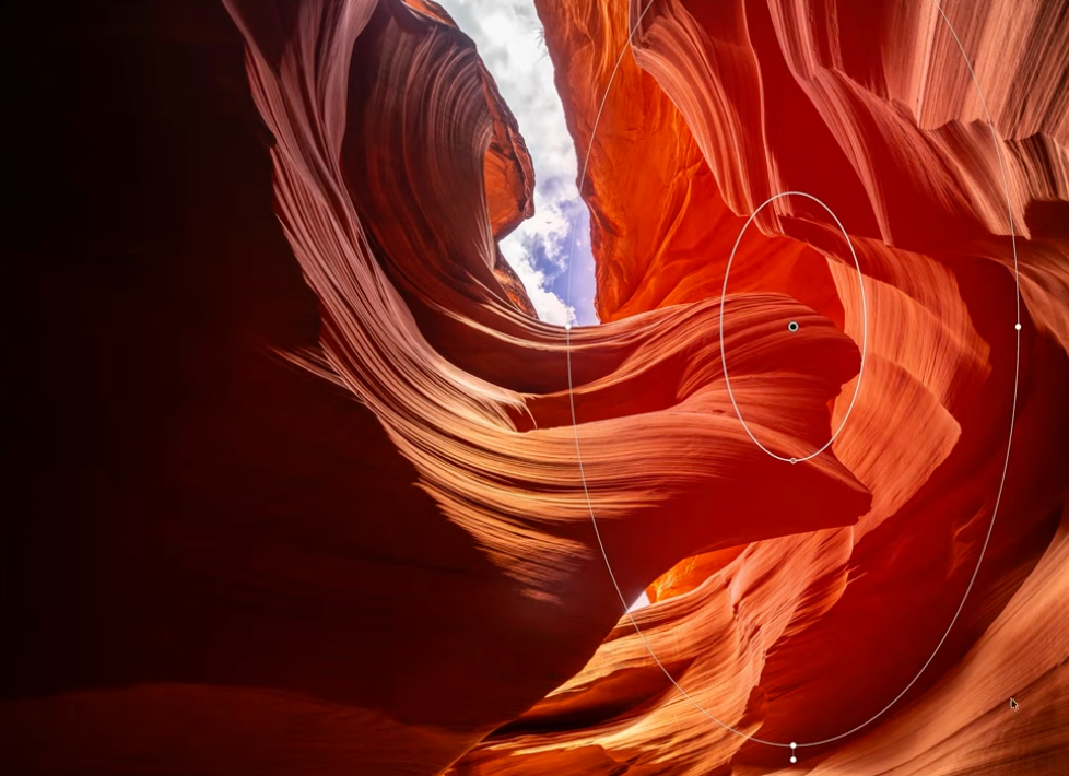 A Radial Gradient positioned on the Antelope Canyon sandstone to add warmth locally