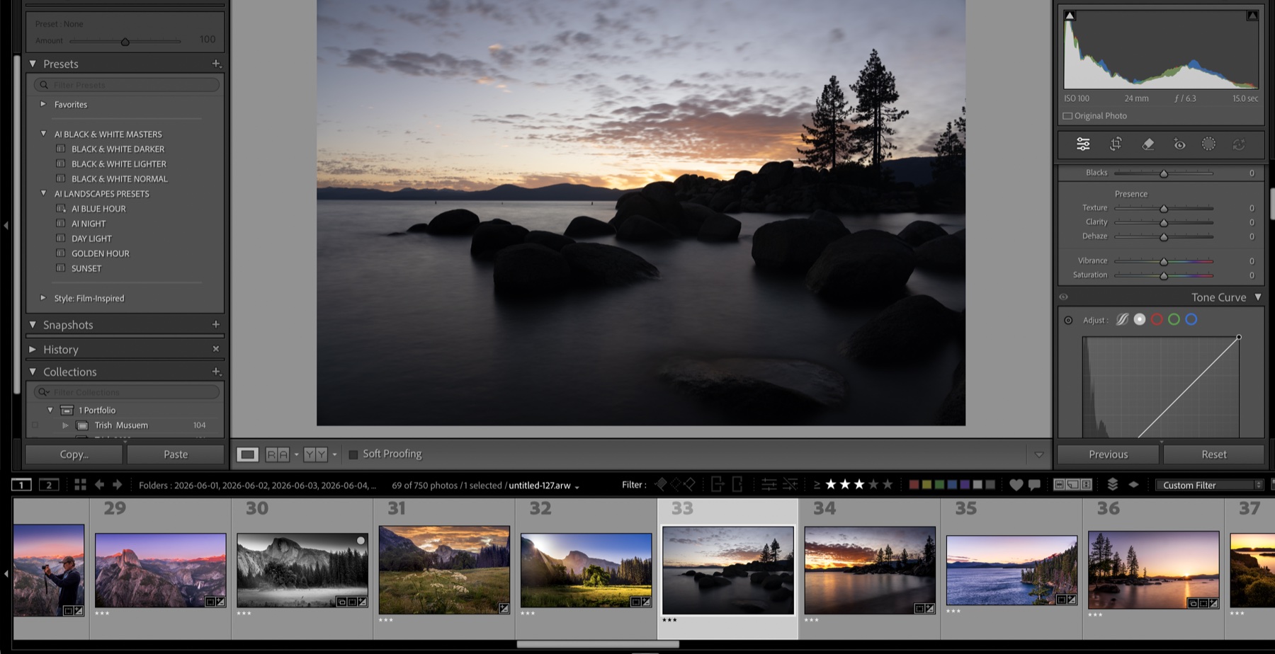 Installed Lightroom presets shown in the Presets panel of Lightroom Classic