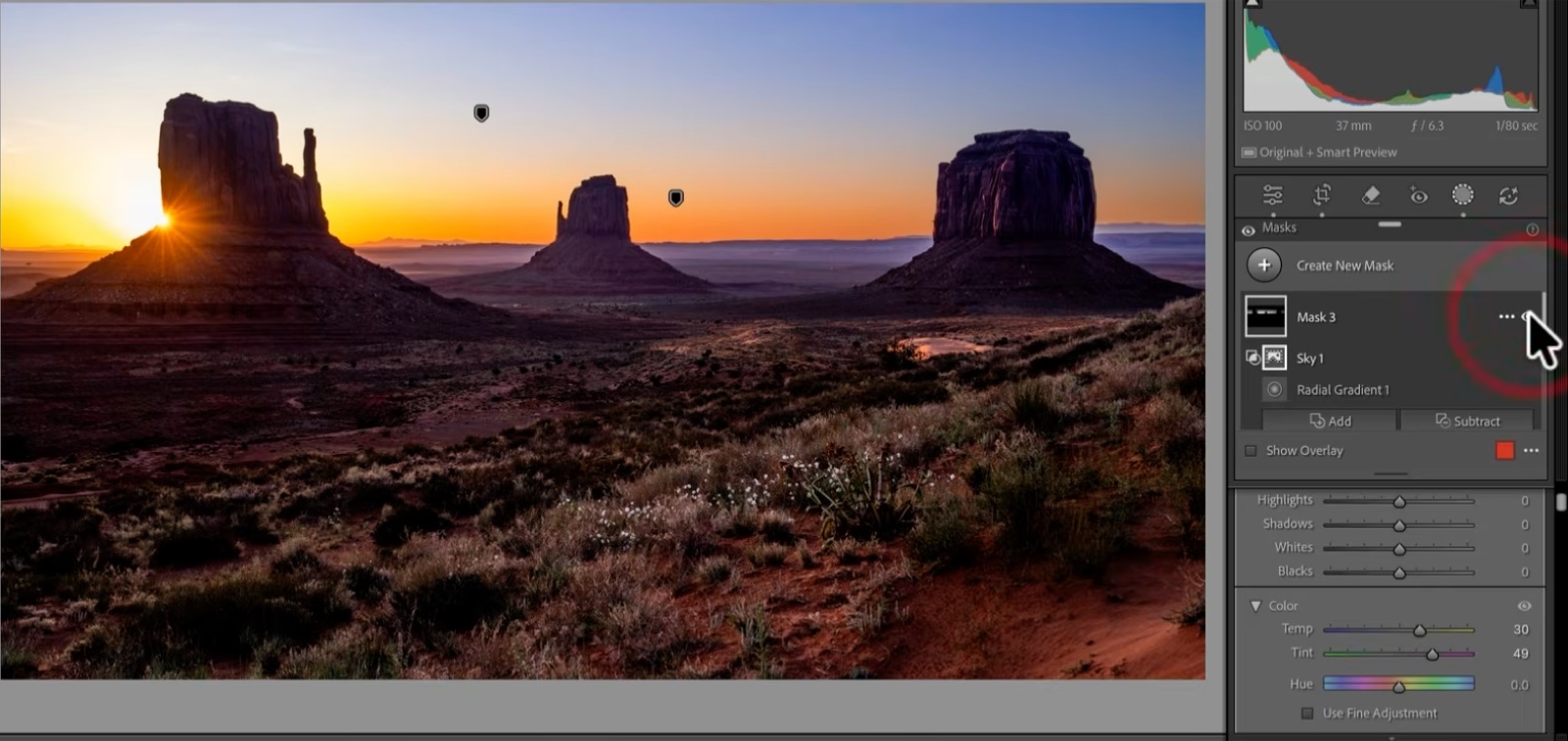 Fixing it with the mask menu: choosing "Intersect Mask with Sky"