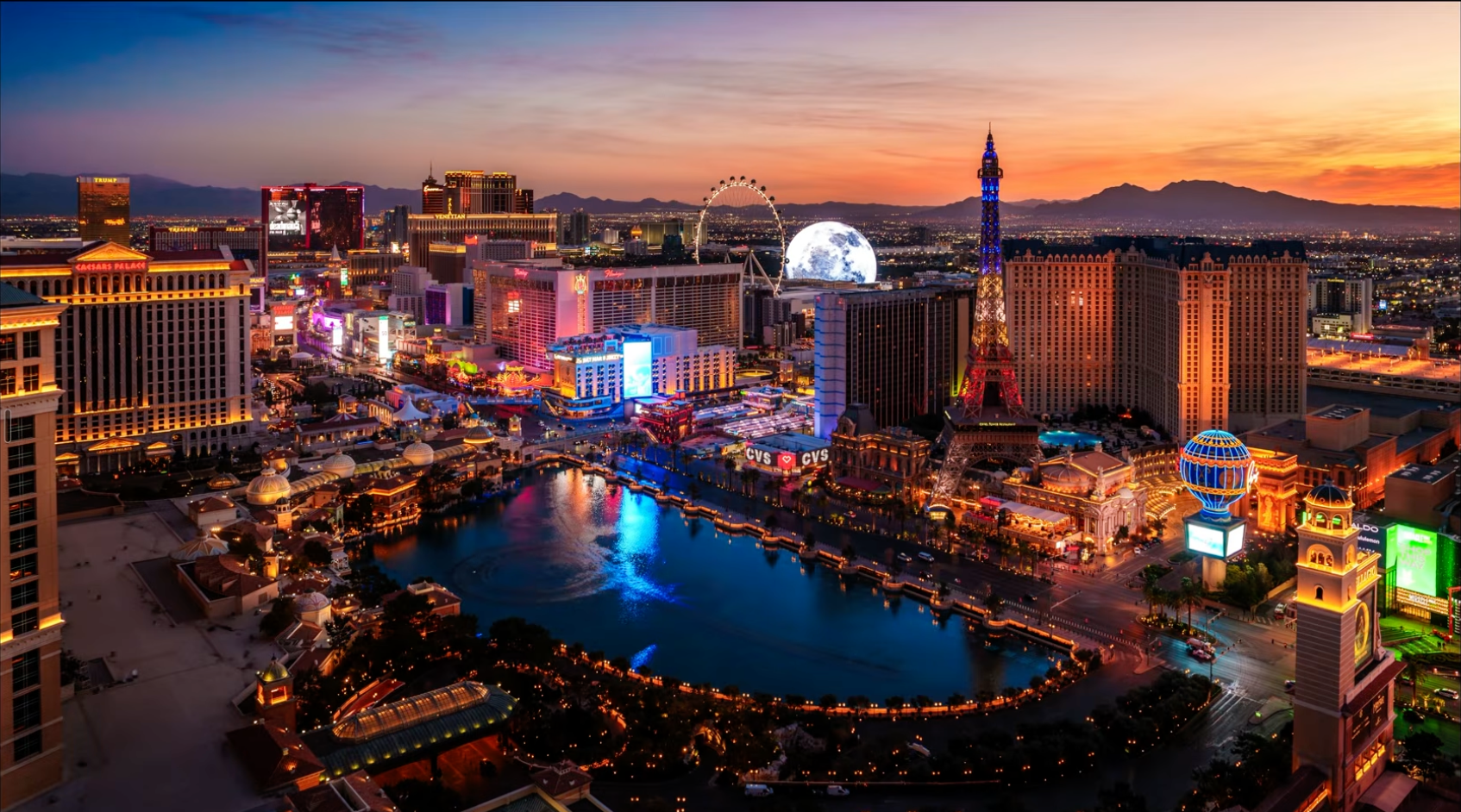 The Las Vegas Strip at night with only a color preset applied, natural sky