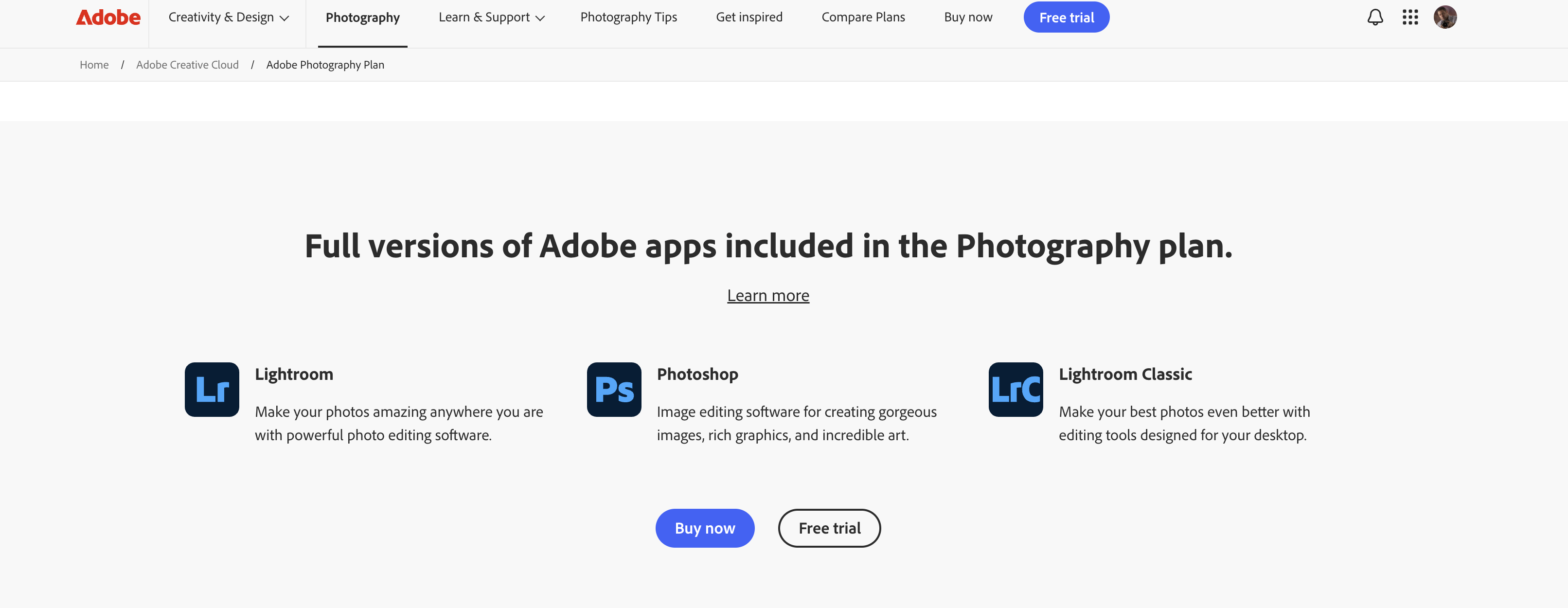 Adobe Photography Plan including Lightroom, Photoshop and Lightroom Classic