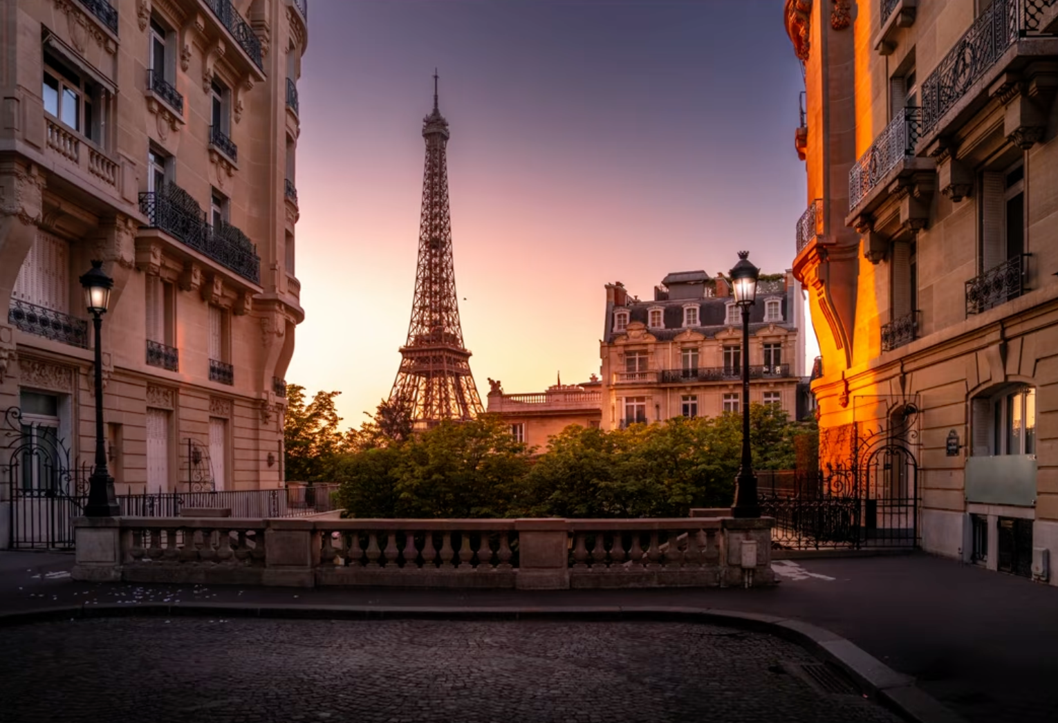 The Eiffel Tower photo after Dodge and Burn, brightened and darkened area by area in Lightroom