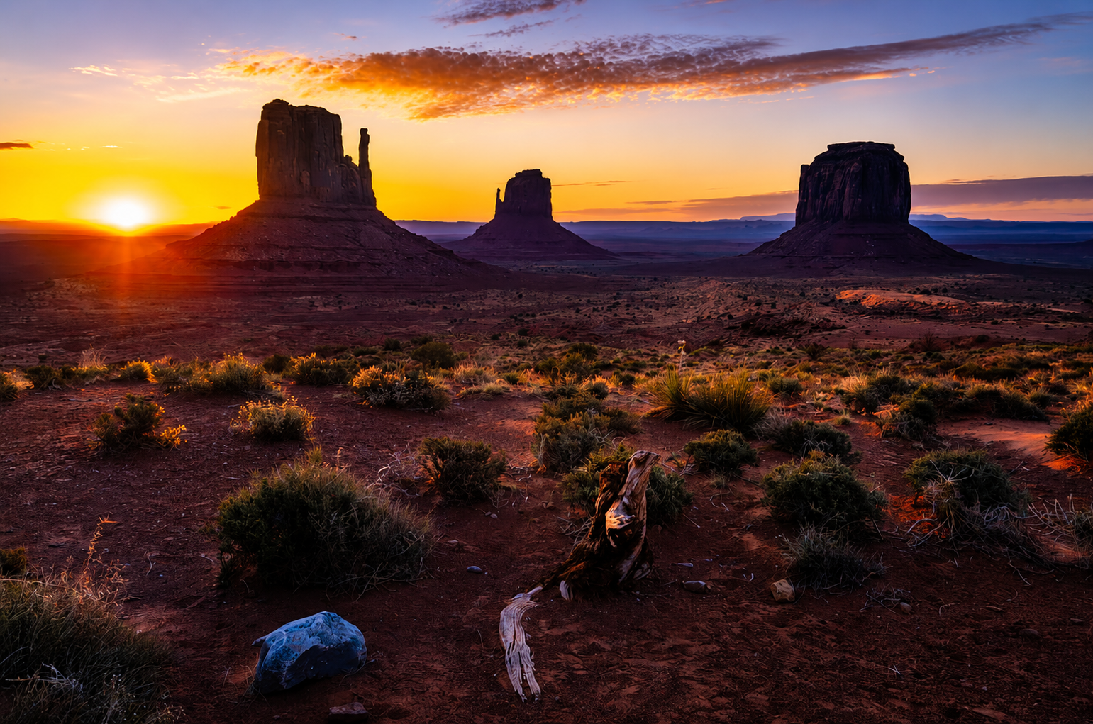 The Monument Valley sunrise after the base develop pass, before any sky masking