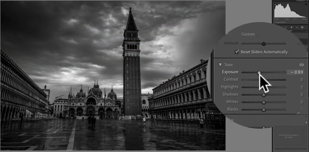 Fine-tuning gradient Exposure value for subtle sky darkening in Lightroom