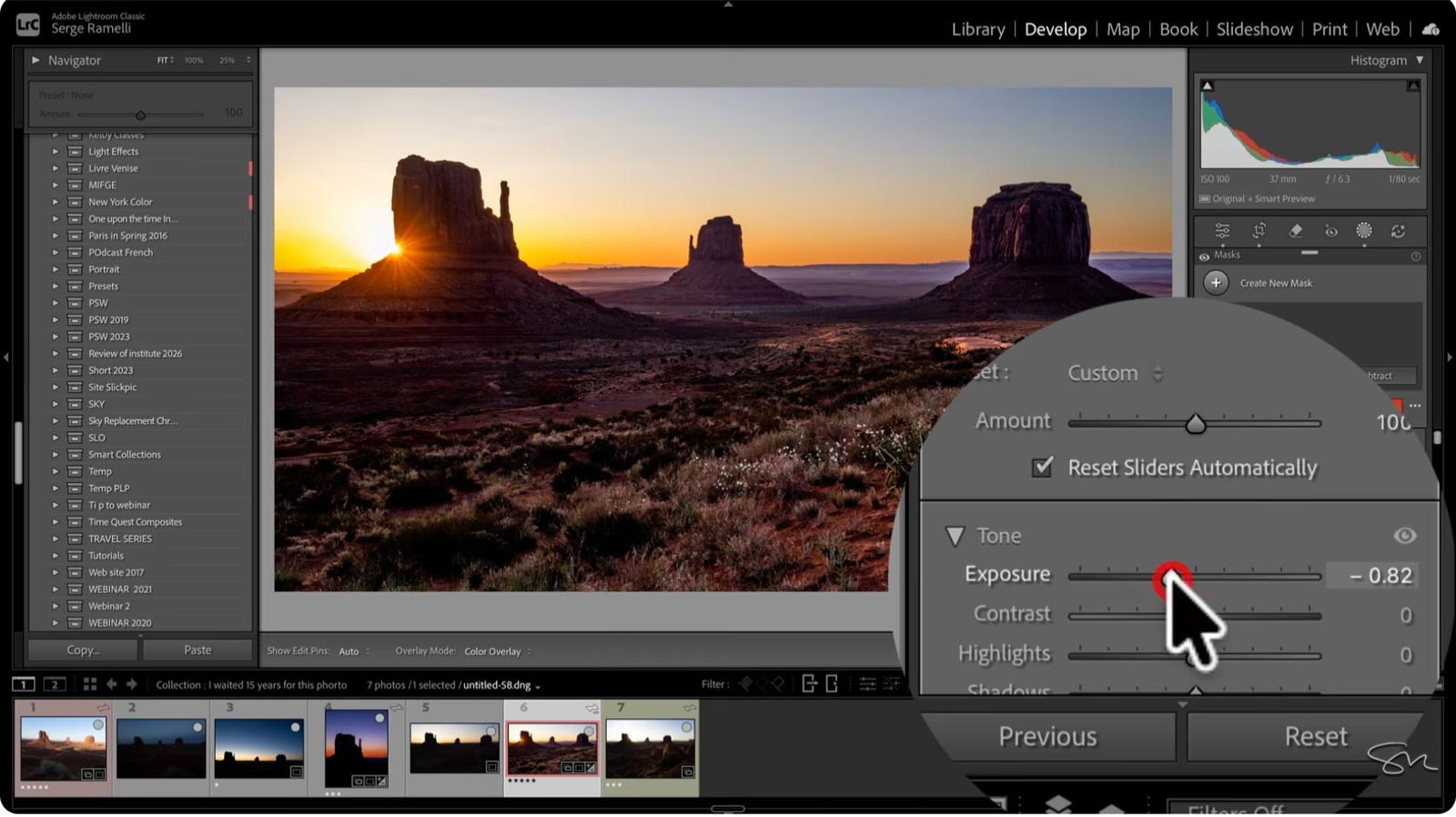 Using Lightroom's Select Sky mask and lowering exposure by -0.82