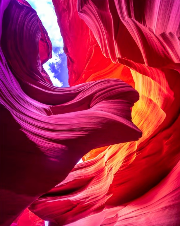 An Antelope Canyon photo pushed into oversaturated magenta and pink tones, exactly the loud, unnatural color this article is about avoiding