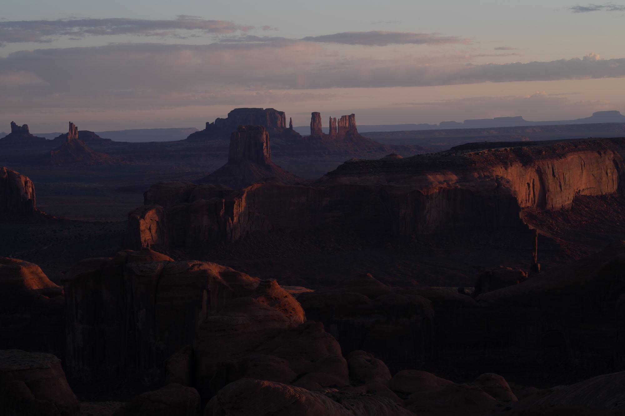 Slightly underexposed RAW photo of Monument Valley straight out of the camera before retouching