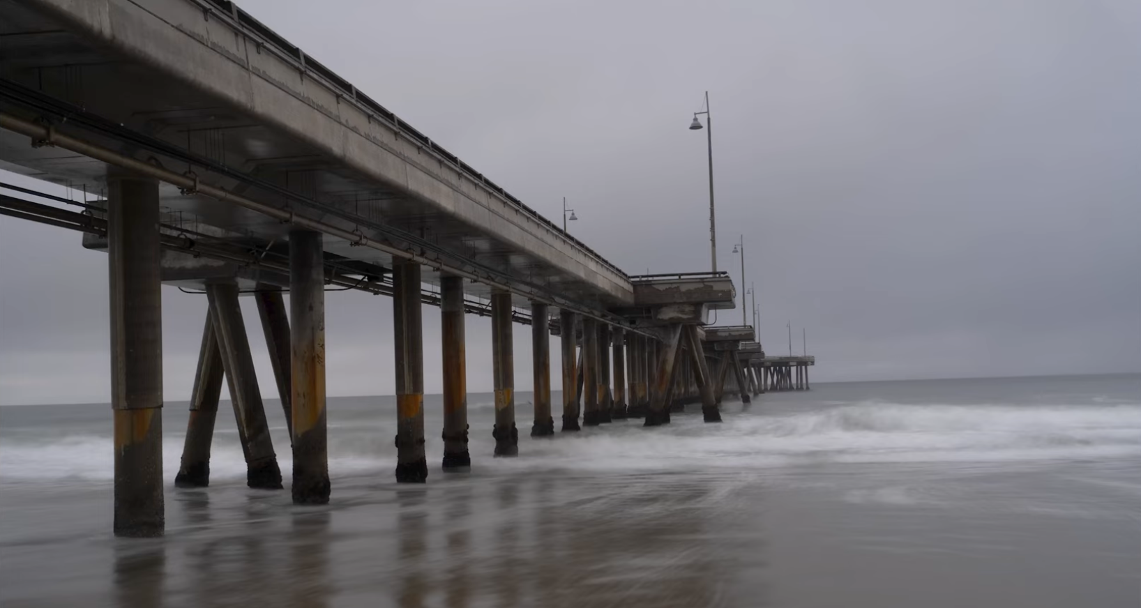 RAW, unedited long exposure of Venice Pier, flat grey color