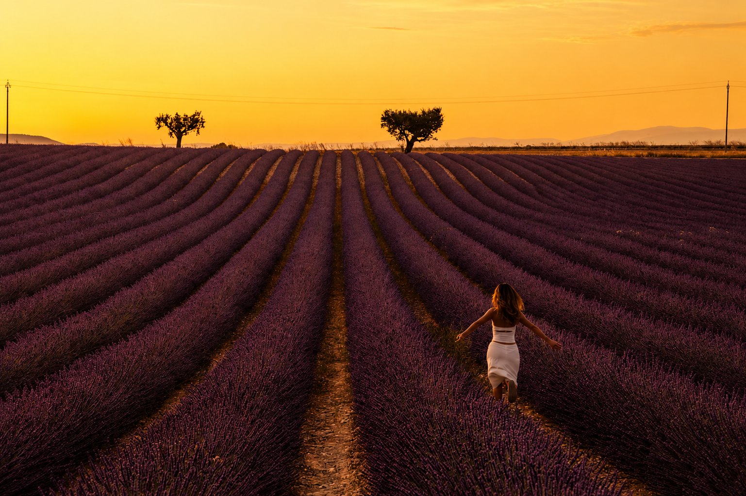 The same lavender field after Color Mixer adjustments, a richer, more even purple