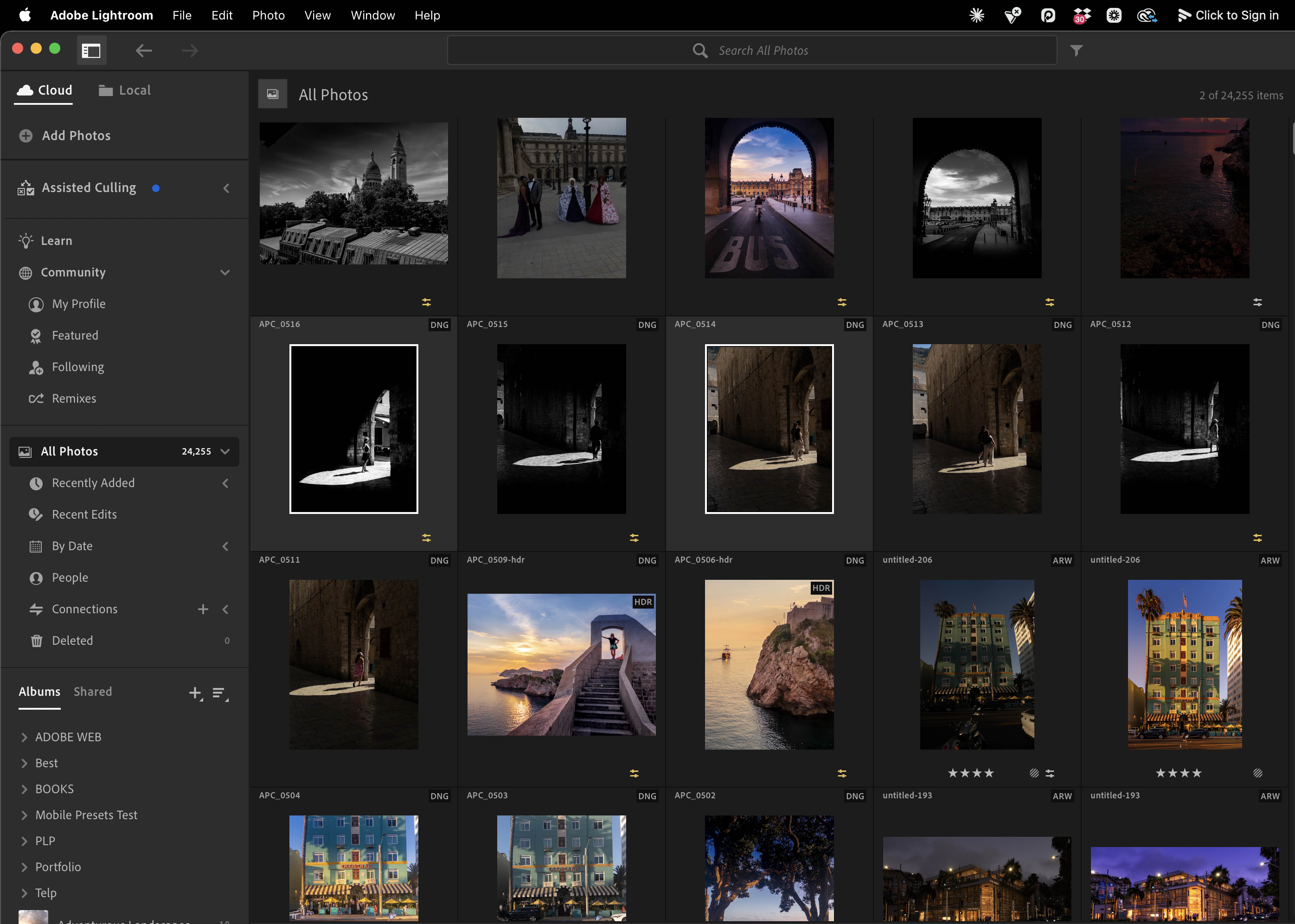 Adobe Lightroom cloud interface showing the All Photos grid