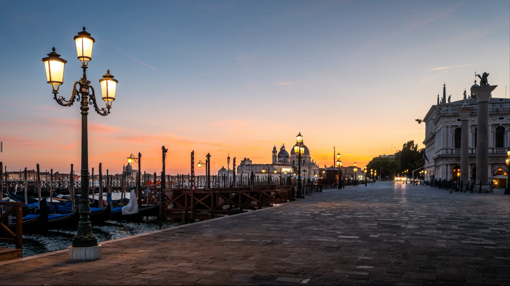 The same Venice promenade, graded and completely empty after AI removed the crowd