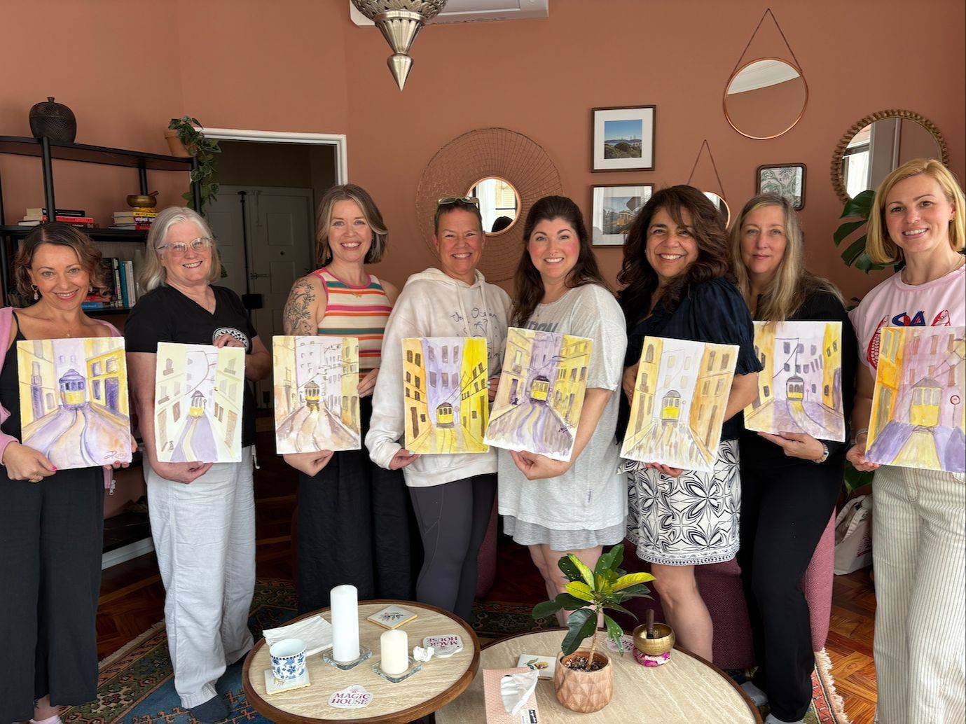 A small group of women gathered together