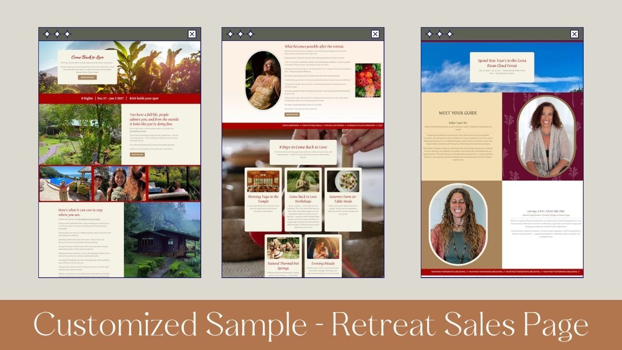 Customized retreat sales page template client sample for The Integrated Man