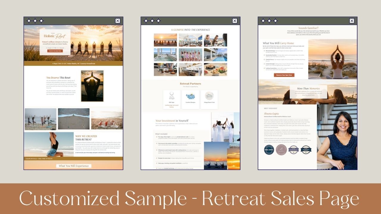 Customized retreat sales page template client sample for The Integrated Man