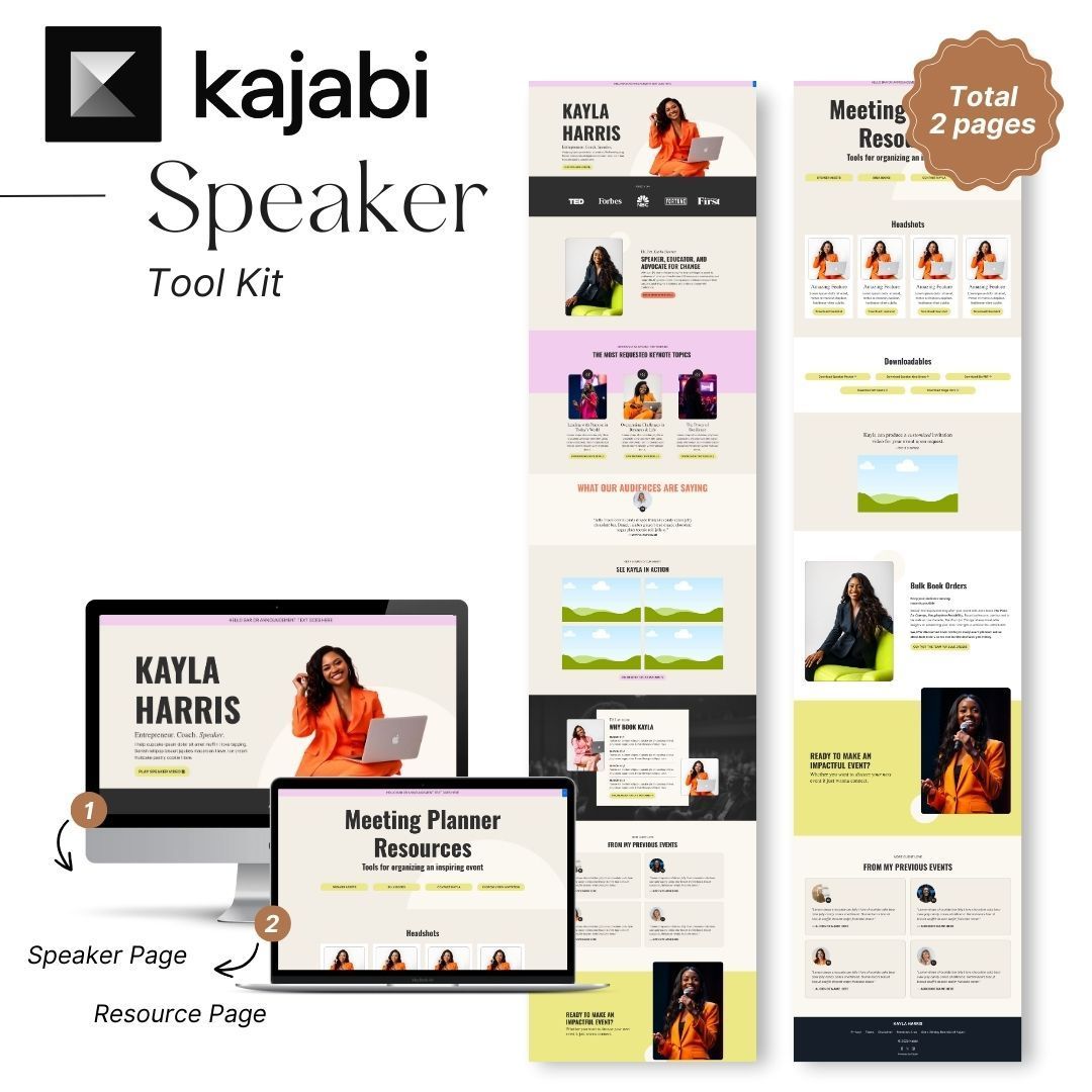 Kajabi speaker sales page template mockup